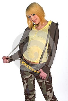 Teen girl in camouflage clothes