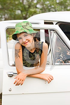 Teen girl in car