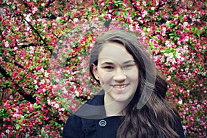 Teen Girl with Crab Apple Blossoms