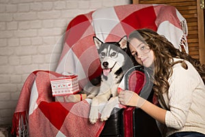 Teen girl with dog , for Christmas