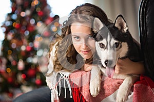 Teen girl with dog , for Christmas