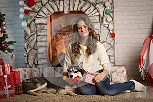 Teen girl with dog , for Christmas