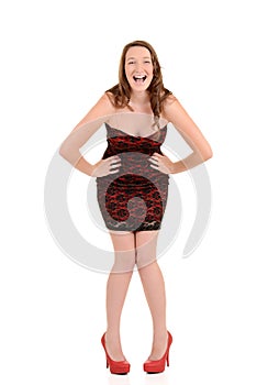 Teen girl in dress laughing