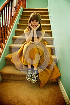 Teen Girl With Formal Prom Gown and Sneakers