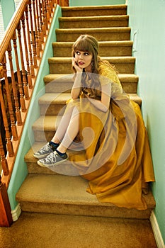 Teen Girl With Formal Prom Gown and Sneakers