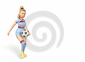 Teen girl juggling soccer ball with her knees on a white background 3d-rendering