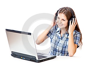 Teen-girl listen to music in headphones