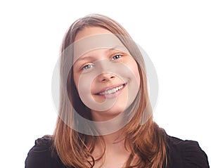 Teen girl making funny faces on white background