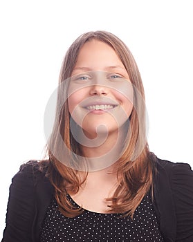 Teen girl making funny faces on white background