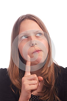 Teen girl making funny faces on white background