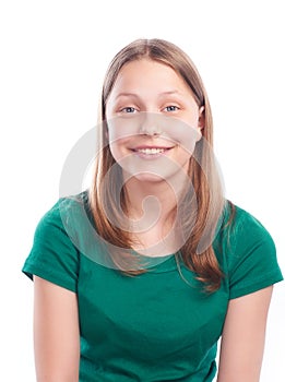 Teen girl making funny faces on white background