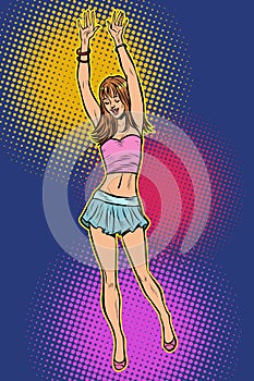 Teen girl in mini skirt. woman disco dance