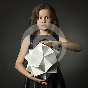 Teen girl with paper in hand polygon figure.