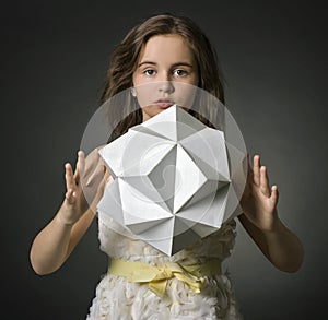 Teen girl with paper in hand polygon figure.