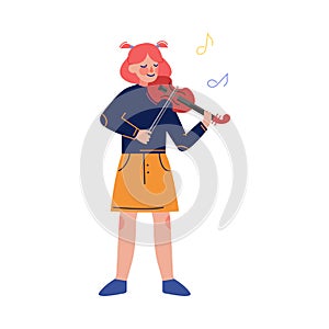 Teen Girl Playing Violin Musical Instrument, Young Talented Violinist Musician Character Vector Illustration on White