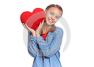 Teen girl with red heart