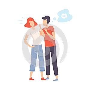 Teen Girl Resisting Kiss From Teen Boy, Unrequited, One Sided Love Vector Illustration