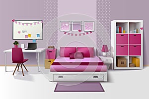 Teen Girl Room Interior Realistic Image