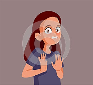 Teen Girl Saying No Making Stop Gesture Vector Illustration