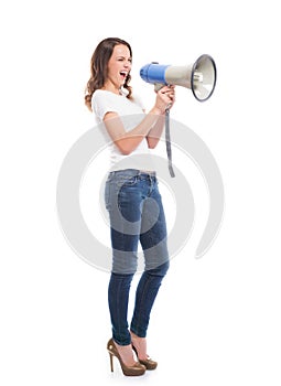 A teen girl screaming on the megaphone