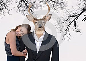 Teen girl with stag in tuxedo