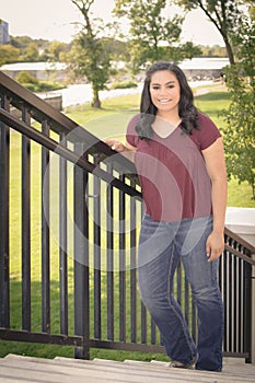 Teen Girl Standing on Stairway