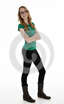 Teen Girl Standing on White