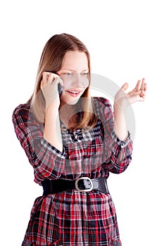 Teen girl talking on the mobile phone and resent