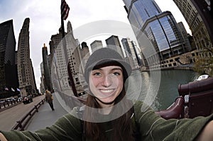 Teen Girl Tourist Selfie Chicago
