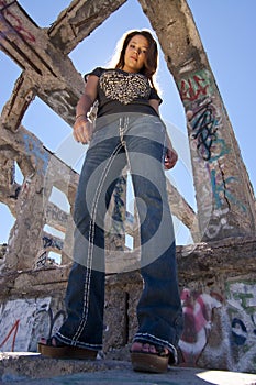 Teen Girl in Urban Ruins