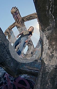 Teen Girl in Urban Ruins