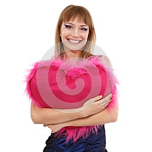 Teen girl with valentine pink heart