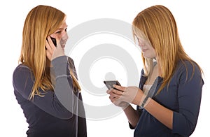 Teen girls each on a cell phone