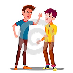 Teen Male Conflict Of Young People, Fight, Violence Vector. Isolated Illustration