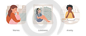 Teen negative feelings isolated cartoon vector illustration set.