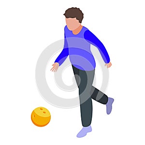 Teen playing bowling icon, isometric style