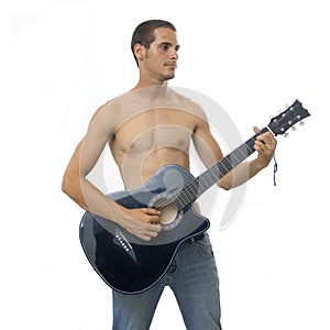 Teen playing guitar