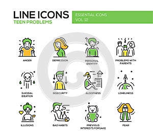 Teen problems- line design icons set