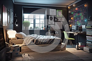 Teen Room: Capture a set of images that showcase a trendy, cool teen room. Generative AI