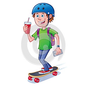 Teen Skateboarder with Backpack