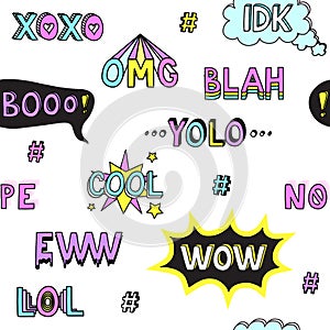 Teen slang words cool seamless pattern photo