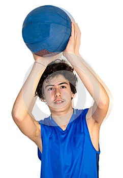 Teen sportsman holding basketball