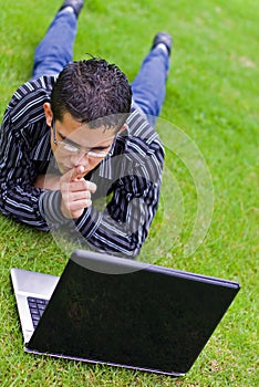 Teen student with laptop