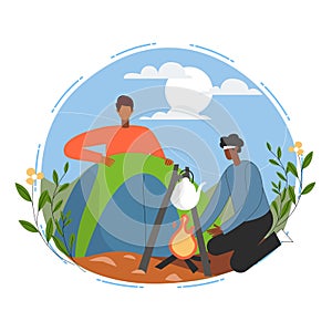 Teen summer camping illustration concept vector