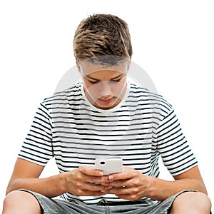 Teen typing on smart phone.