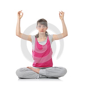 Teen woman training yoga photo