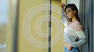 Teenage beautiful girl home leisure pastime window