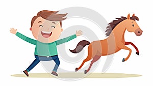 A teenage boy with Down syndrome giggles uncontrollably as his horse speeds up into a trot his arms stretched out wide photo