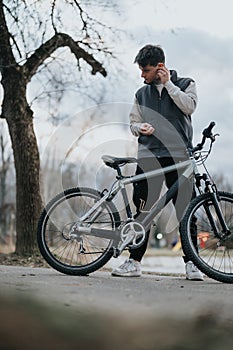 Teenage boy enjoying a break during a bike ride in the park