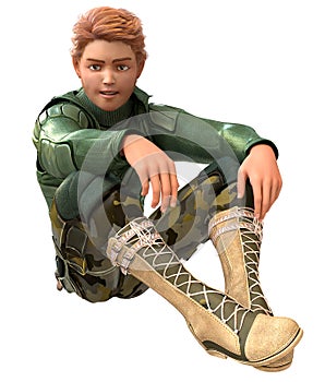 Teenage Boy Explorer in Camouflage Outdoor Survival Attire